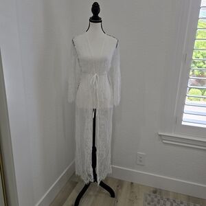 Shein White Lace Robe Long Sleeve Bridal Size Small